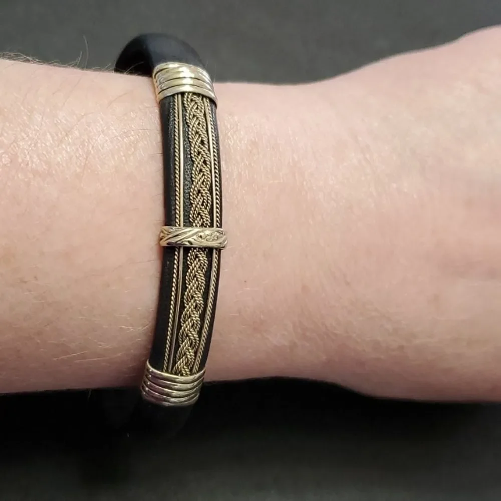 Black and silver tone cuff bracelet 6.75